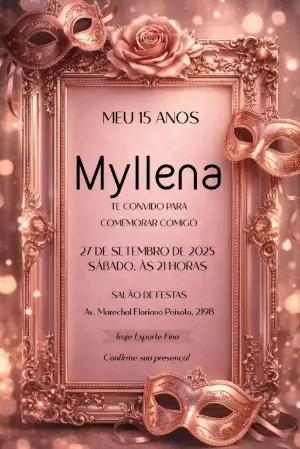 Convite 15 Anos Baile de Máscaras Rosê Gold para Editar