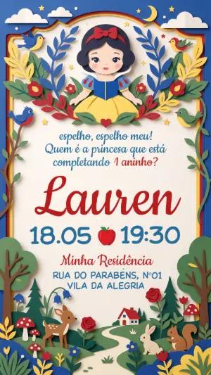 Convite Aniversário Branca de Neve Papercraft Editável