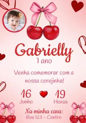 Convite Aniversário Cerejinha com Foto para Editar