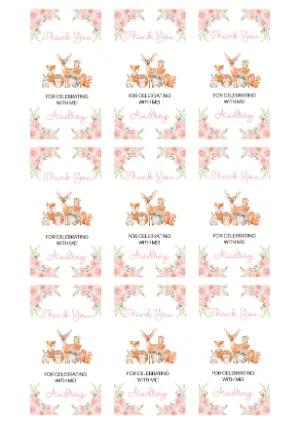 Pink Woodland Animals Favor Tags Editable Template