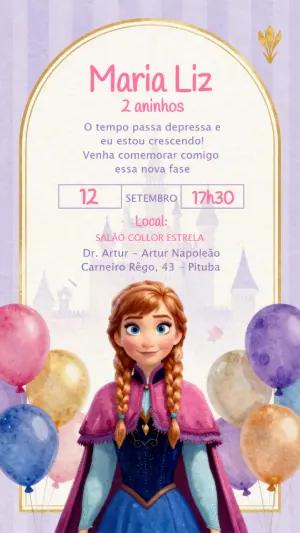 Convite Digital Aniversário Frozen Anna Lilás para Editar