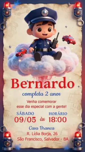 Convite de Aniversário Policial Infantil para Editar Online