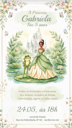 Convite de Aniversário Princesa Tiana Aquarela Editável