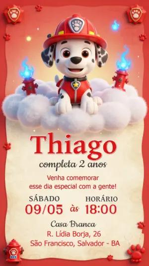 Convite Editável Aniversário Infantil Patrulha Canina Marshall