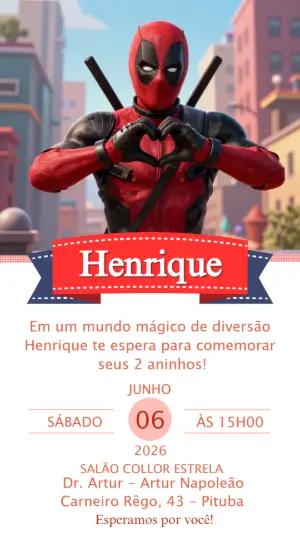 Convite Digital Aniversário Deadpool Modelo Editável