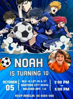 Editable Blue Lock Anime Soccer Birthday Invitation Template
