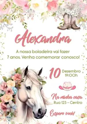 Convite de Aniversário Boiadeira Floral Rosa para Editar
