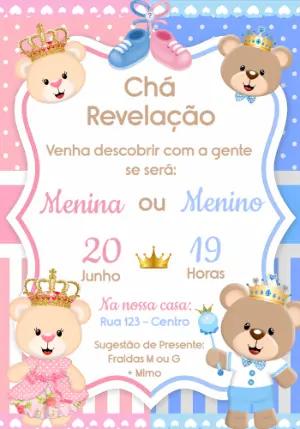 Convite Chá Revelação Ursinhos Realeza para Editar Online