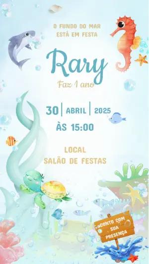 Convite Aniversário Fundo do Mar com Animais para Editar