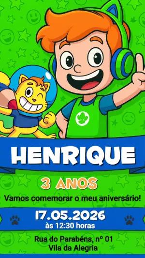 Convite de Aniversário Gato Galáctico Editável