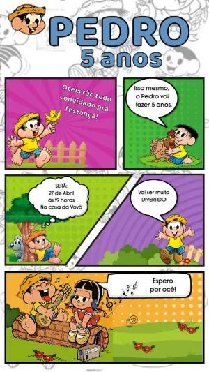 Convite de Aniversário Chico Bento Editável Online para Imprimir