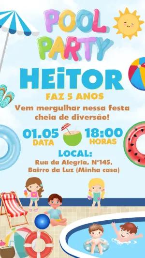 Convite Digital Festa na Piscina Infantil Editável