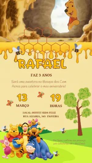 Convite Animado Ursinho Pooh: Vídeo Editável para Aniversário