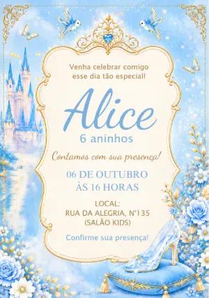 Convite de Aniversário Cinderela Princesa para Editar Online