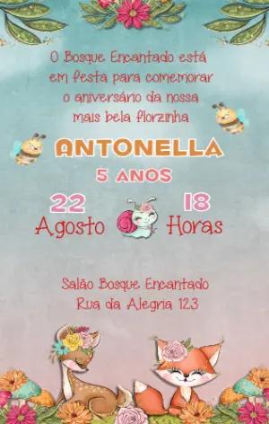 Convite Aniversário Bosque Encantado com Animais para Editar