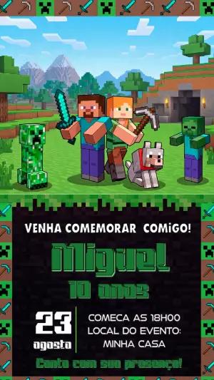 Convite de Aniversário Minecraft: Modelo Digital Editável