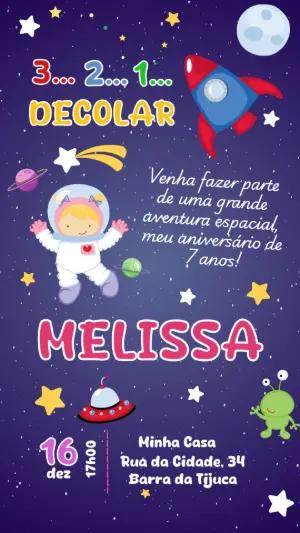 Convite de Aniversário Espacial com Astronauta para Editar Online