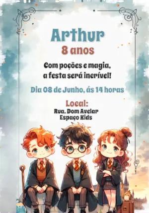 Convite Aniversário Harry Potter com Personagens para Editar