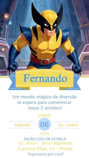 Convite Digital Aniversário Wolverine Infantil para Editar