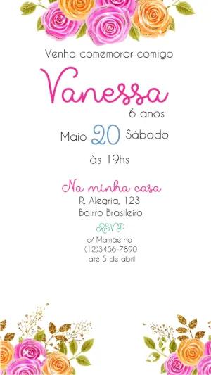 Convite Animado de Aniversário Floral com Rosas para Editar