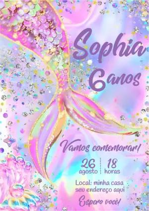 Convite de Aniversário Sereia com Glitter para Editar Online