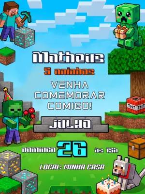 Convite de Aniversário Minecraft: Modelo Digital Editável