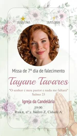 Convite Missa 7º Dia Floral Delicado com Foto para Editar