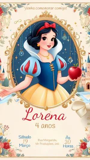 Convite de Aniversário Branca de Neve para Editar Online