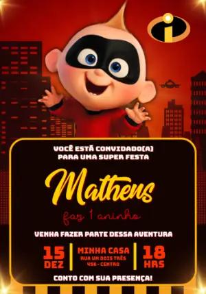 Convite de Aniversário Zezé Os Incríveis Editável