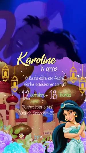 Convite Animado Aniversário Jasmine para Editar Online