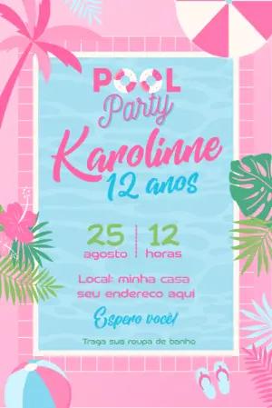 Convite de Aniversário Pool Party para Editar Online