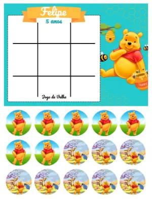 Jogo da Velha Ursinho Pooh: Lembrancinha Editável para Festa