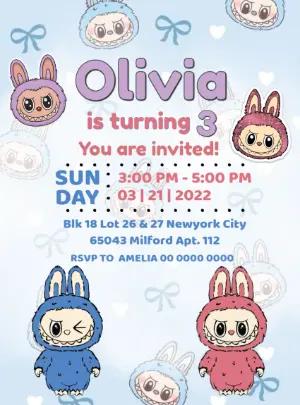 Editable Labubu Birthday Invitation with Kawaii Characters