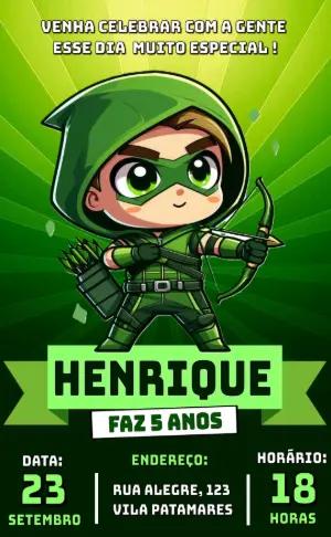 Convite de Aniversário Arqueiro Verde Chibi para Editar
