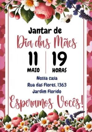 Convite Dia das Mães Floral para Jantar Editável Online