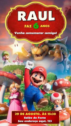 Convite de Aniversário Super Mario Filme Editável