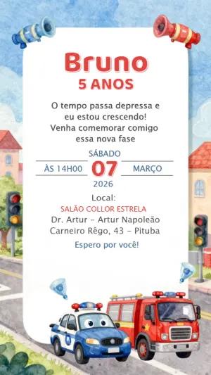 Convite de Aniversário Infantil Tema Carrinhos Editável