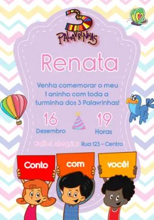 Convite de Aniversário 3 Palavrinhas Colorido para Editar