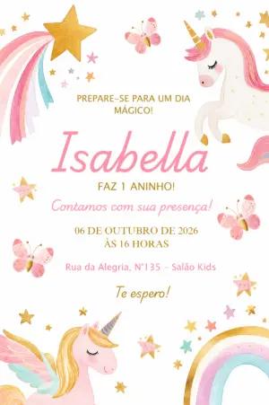 Convite de Aniversário Unicórnio Mágico para Editar Online