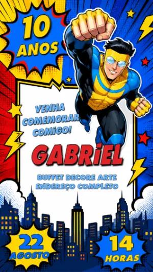 Convite de Aniversário Super-Herói Invencível Editável