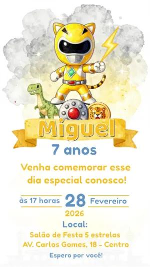 Convite de Aniversário Power Ranger Amarelo para Editar