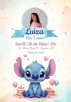 Convite Aniversário Stitch com Foto para Editar Online