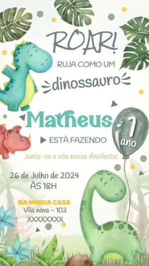 Convite Digital Infantil Tema Dinossauros para Editar