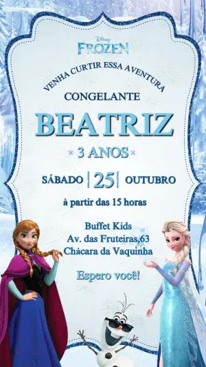 Convite de Aniversário Frozen com Personagens para Editar Online