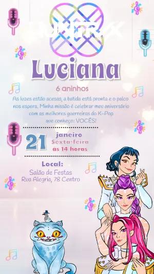 Convite Animado de Aniversário Guerreiras do K-Pop Neon para Editar