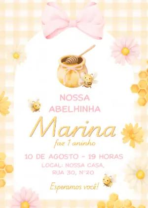 Convite Editável Aniversário Abelhinha Aquarela Delicada