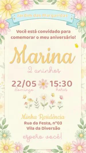 Convite de Aniversário Jardim das Margaridas Editável