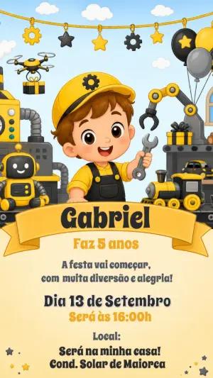 Convite de Aniversário Robótica para Editar