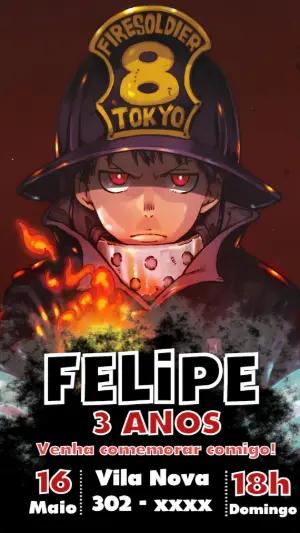Convite de Aniversário Fire Force com Shinra para Editar