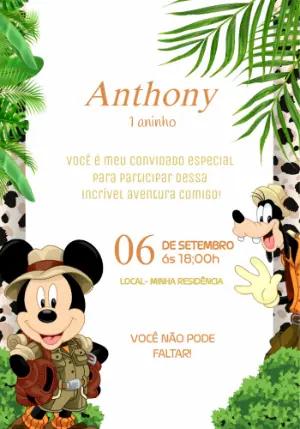 Convite de Aniversário Mickey Safari para Editar Online